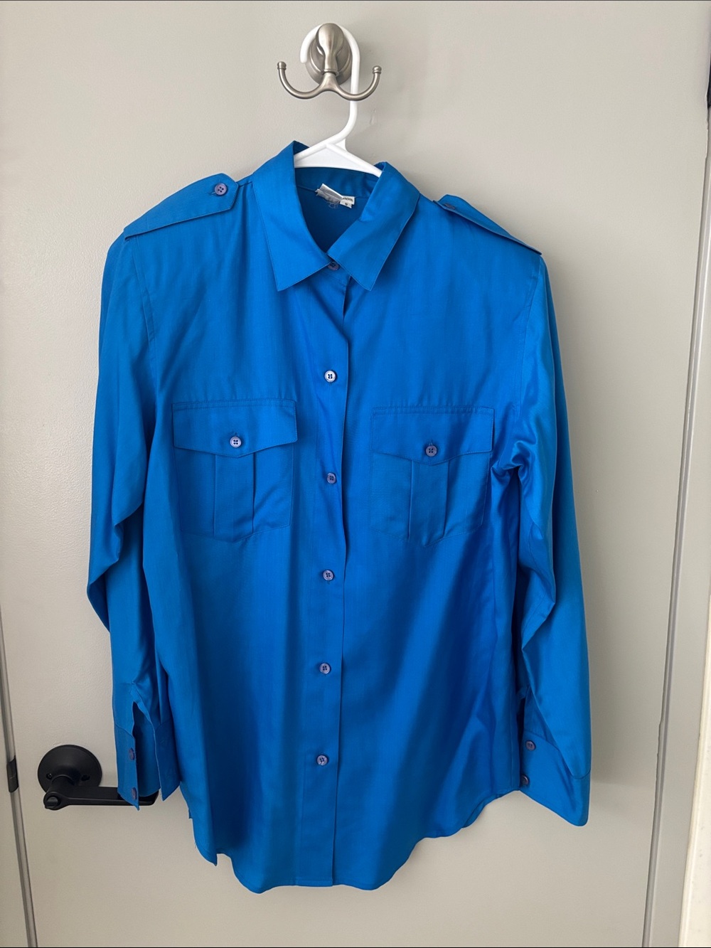 Neiman Marcus 100% Silk Blue Button Down Blouse